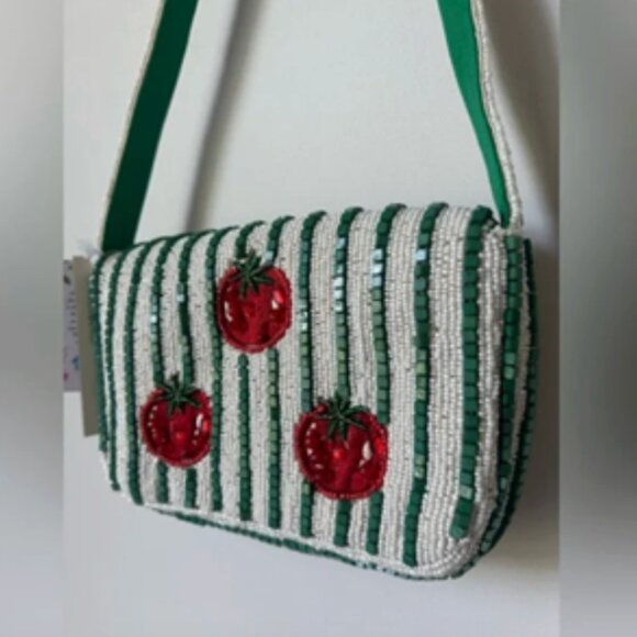 Handcrafted in India Viral Tik Tok Beaded Tomato Striped Shoulder Handbag NWT - Picture 6 of 6
